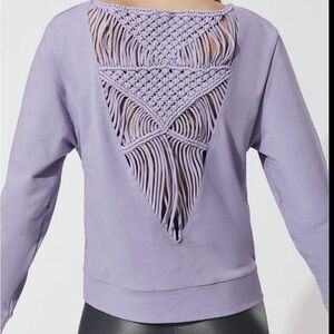 Carbon38 lilac pullover with braided back details.